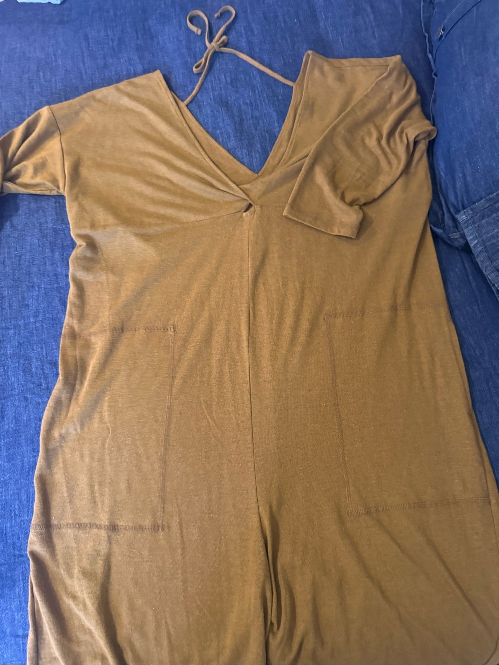 Free People Olive V-Neck Short-Sleeve Jumpsuit
